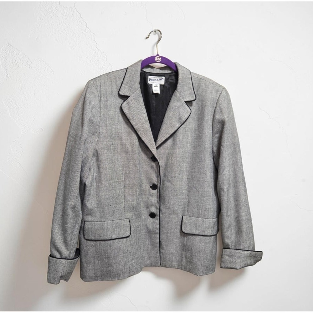 Pendleton Women's Vintage Blazer Black & White Microweave 4-Button Size 16